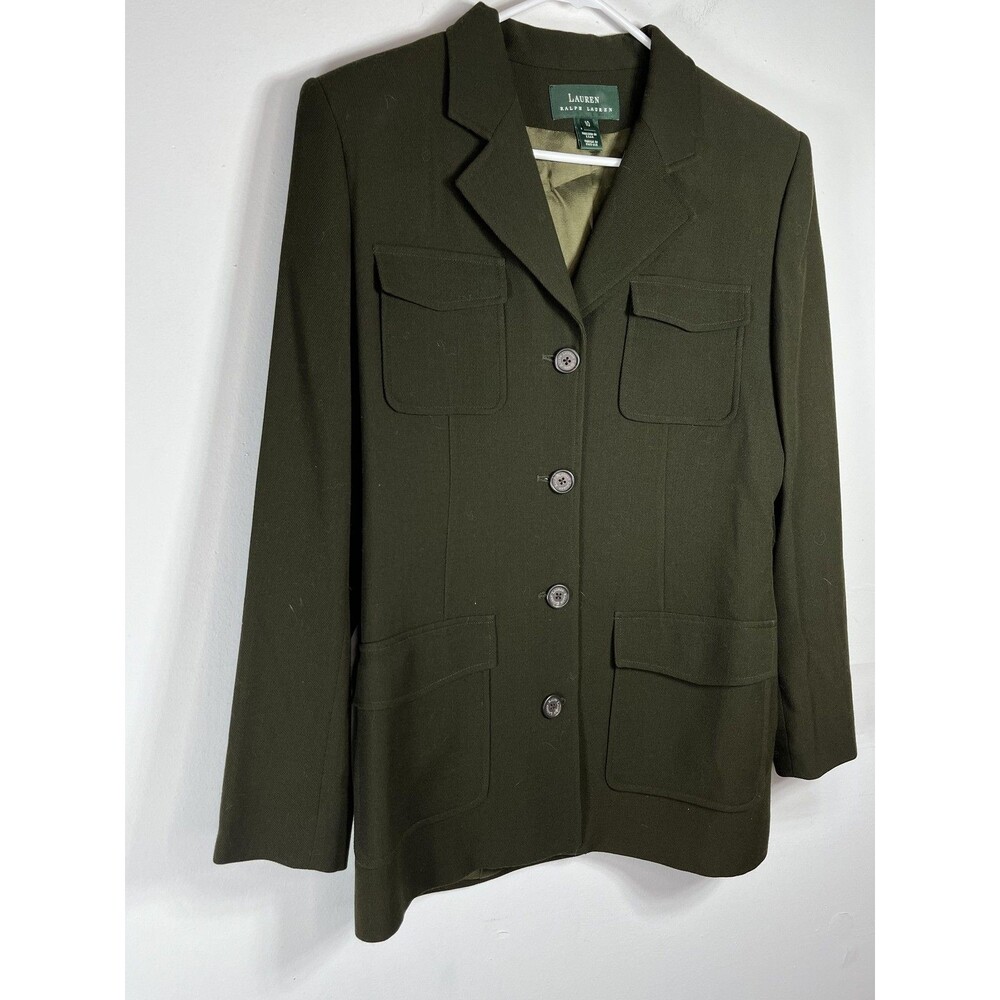 Lauren Ralph Lauren VTG 90s Military Blazer 10 L Green Worsted Wool Jacket USA